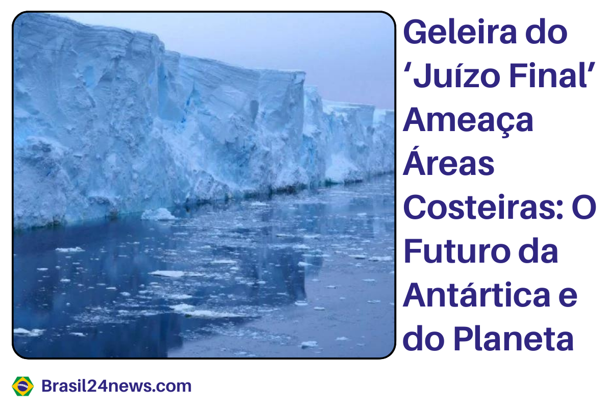 Geleira Thwaites na Antártica, mostrando fissuras e derretimento do gelo.