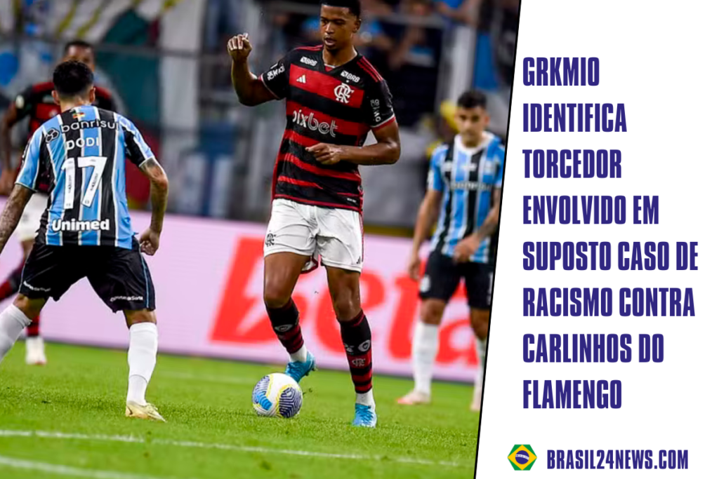 Jogadores do Flamengo e Grêmio em campo durante o confronto pelo Campeonato Brasileiro.